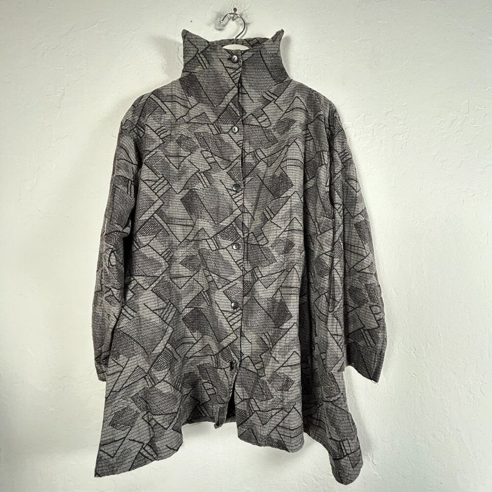 ITEMZ Chris Baumgartner Women’s Lagenlook Coat Poncho Gray Geometric Art to Wear